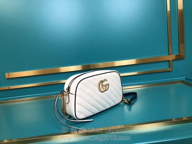 Gucci古馳包包 G家新款女包 447632 古奇白藍色全皮小號肩背斜挎鏈條女包 Gucci相機包 gdj1478